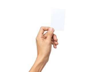 Beyaz arkaplanda kırpma yolu ile izole iş adamı el ele kartviziti