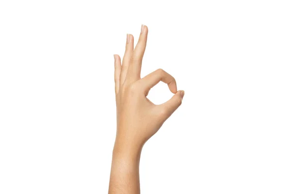 Woman Hand Sign White Isolated Background Clipping Path — Stock Photo, Image