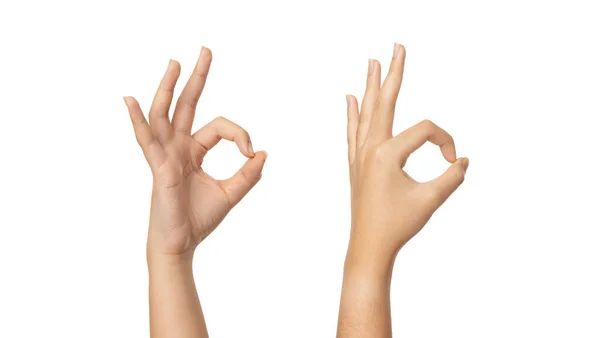 Woman Hand Sign White Isolated Background Clipping Path — Stock Photo, Image