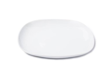 Üst görünüm boş seramik yuvarlak plaka beyaz arkaplan izole