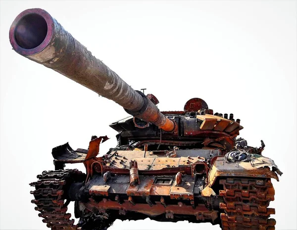 Tanque Russo Destruído Equipamento Militar Russo Quebrado Fundo Branco Guerra — Fotografia de Stock