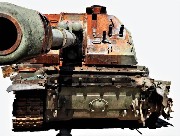 Destroyed Russian Tank Broken Russian Military Equipment White Background War — Stok fotoğraf