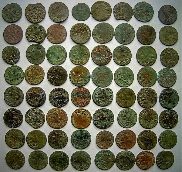 Old Copper Coins 17Th Century Eastern Europe Boratinki 1661 1668 — Fotografia de Stock