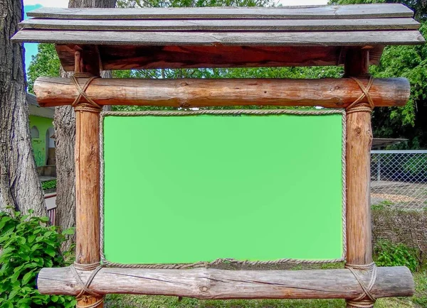 Large Billboard Advertising Based Logs Background Garden — Stockfoto