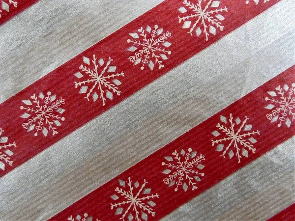 Texture Wrapping Paper New Year Golden Snowflakes Red Stripes — 스톡 사진
