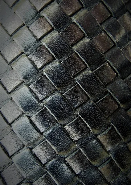 Texture Black Interlaced Leather Close — Stockfoto