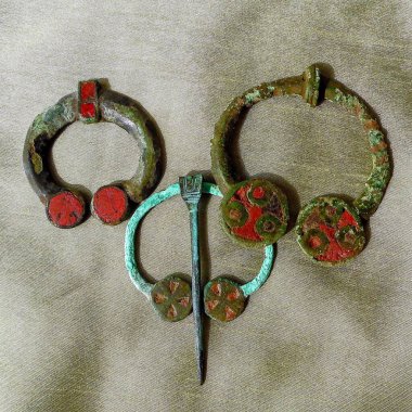 Bronze brooches with enamels of late antiquity, 3rd-4th centuries. AD, Eastern Europe, early Slavs, Antes