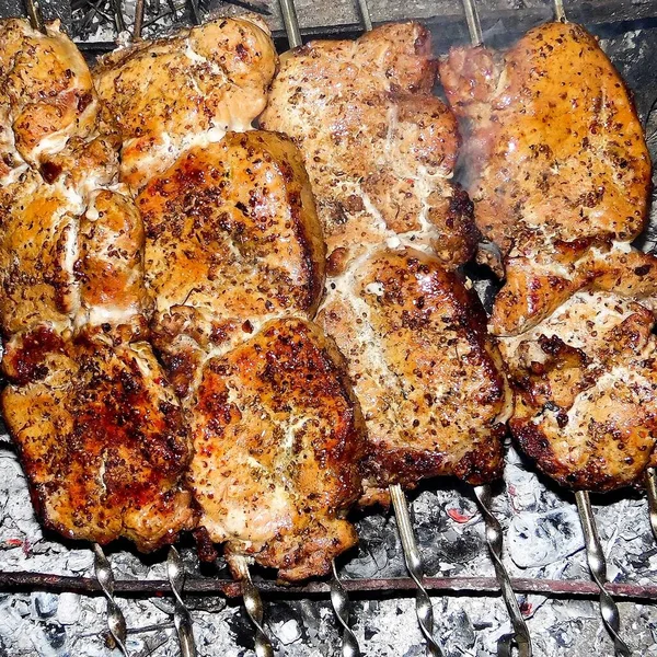 Pork Chop Fried Skewers Charcoal — Foto de Stock