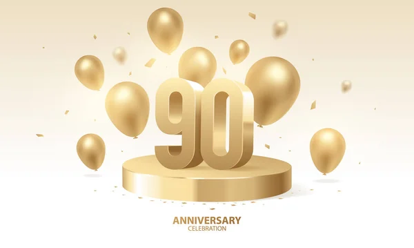 Fondo Celebración Del 90º Aniversario Números Dorados Podio Redondo Con — Archivo Imágenes Vectoriales