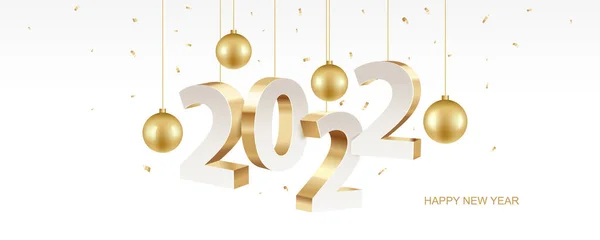 Καλή Χρονιά 2022 Χρυσοί Αριθμοί Χριστουγεννιάτικη Διακόσμηση Και Κομφετί Λευκό — Διανυσματικό Αρχείο