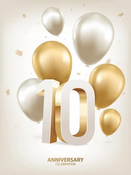Jaar Jubileum Viering Achtergrond Gouden Zilveren Ballonnen Met Confetti Witte — Stockvector