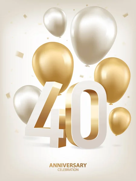 Fondo Celebración Del 40º Aniversario Globos Dorados Plateados Con Confeti — Archivo Imágenes Vectoriales