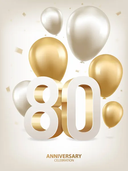 Fondo Celebración Del 80º Aniversario Globos Dorados Plateados Con Confeti — Archivo Imágenes Vectoriales