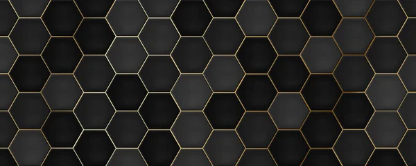 Μαύρα Εξάγωνα Πλακάκια Χρυσό Αρμόστοκο Σύγχρονη Αδιάλειπτη Μοτίβο Σκούρο Χρώμα — Διανυσματικό Αρχείο