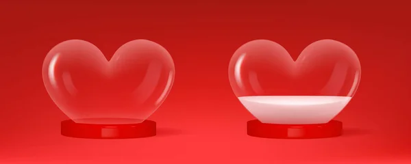 心形雪球 红色背景隔离 情人节快乐 情人节装饰设计 — 图库矢量图片