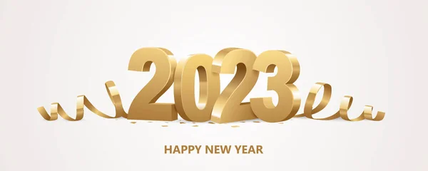 Bonne Année 2023 Numéros Dorés Avec Rubans Confettis Sur Fond — Image vectorielle