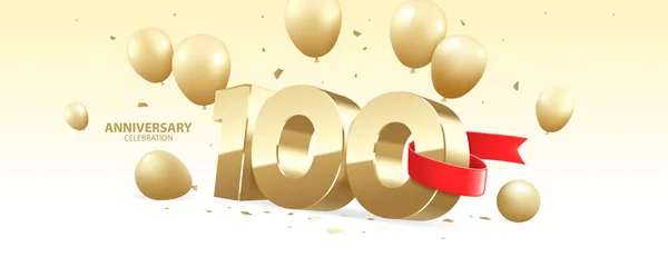 100 Jaar Jubileum Viering Achtergrond Gouden Nummer Verpakt Met Rood — Stockvector