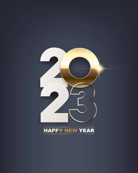 Happy New Year 2023 White Paper Numbers Golden Numbers Dark — Stockvector