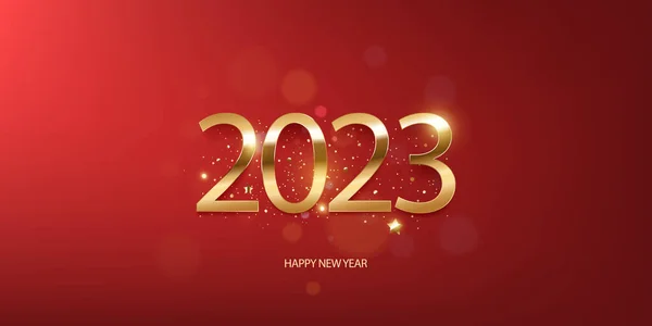 新年快乐2023年背景 红色底色上有金银花的新数字 节日贺卡的设计 矢量说明 — 图库矢量图片