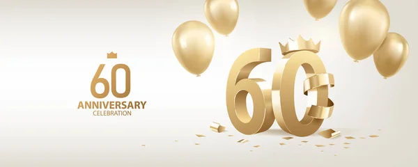 Fondo Celebración Del 60º Aniversario Números Dorados Con Corona Confeti — Archivo Imágenes Vectoriales