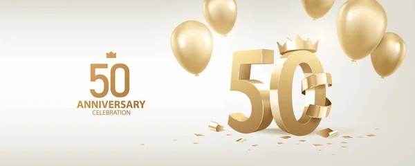 Fondo Celebración Del 50º Aniversario Números Dorados Con Corona Confeti — Archivo Imágenes Vectoriales