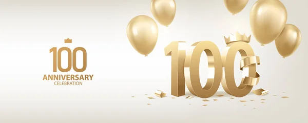 100Ste Verjaardag Viering Achtergrond Gouden Nummers Met Een Kroon Confetti — Stockvector