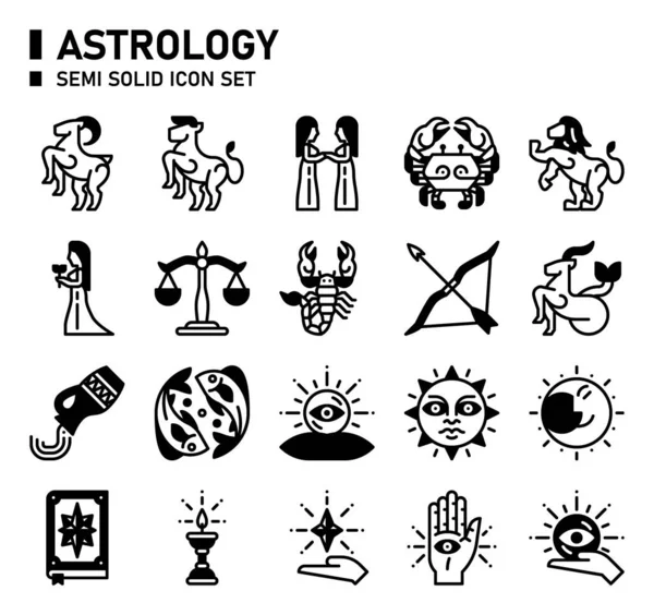 Astrology Semi Solid Icon Set Zodiac Icon Set — Vector de stock