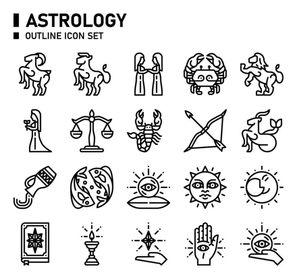 Astrology Outline Icon Set Zodiac Icon Set — Vector de stock