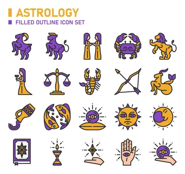 Astrology Filled Outline Icon Set Zodiac Icon Set — Vector de stock
