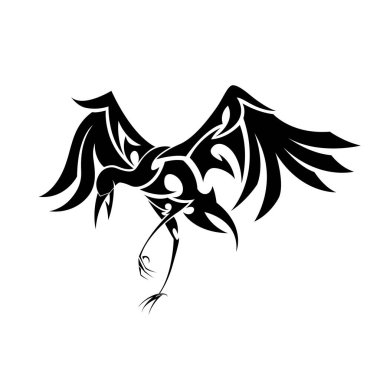 Bir vincin durduğu ve kanatlarını açtığı çizgi sanat vektörü görüntüsü.