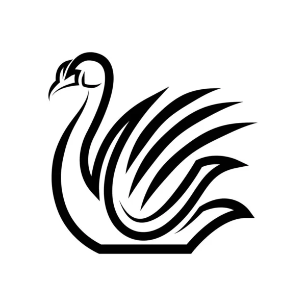 白鳥の白い背景にブラックラインアートベクトルイラスト — ストックベクタ