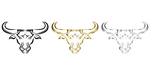 Linha Vector Ilustração Vista Frontal Bull São Sinais Zodíaco Taurus —  Vetores de Stock