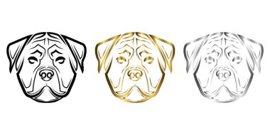 Rottweiler köpek kafası çizgisi. Sembol, maskot, simge, avatar, dövme, tişört tasarımı, logo veya istediğiniz herhangi bir tasarım için iyi bir kullanım.