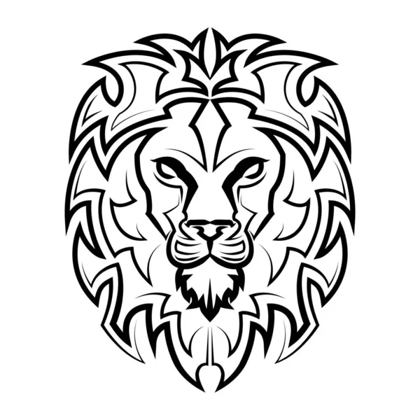 Schwarz Weiße Linienkunst Der Vorderseite Des Löwenkopfes Ist Zeichen Des — Stockvektor