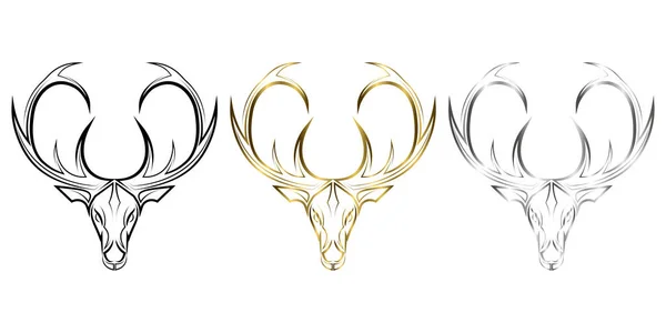 鹿头的黑金银线艺术 很好地使用符号 吉祥物 T恤衫设计 标志或任何你想要的设计 — 图库矢量图片