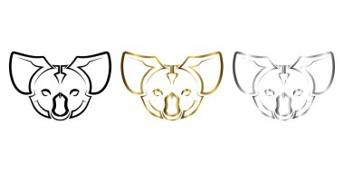 Üç renkli siyah altın ve gümüş çizgili koala kafası. Sembol, maskot, simge, avatar, dövme, tişört tasarımı, logo veya herhangi bir tasarım için iyi bir kullanım.