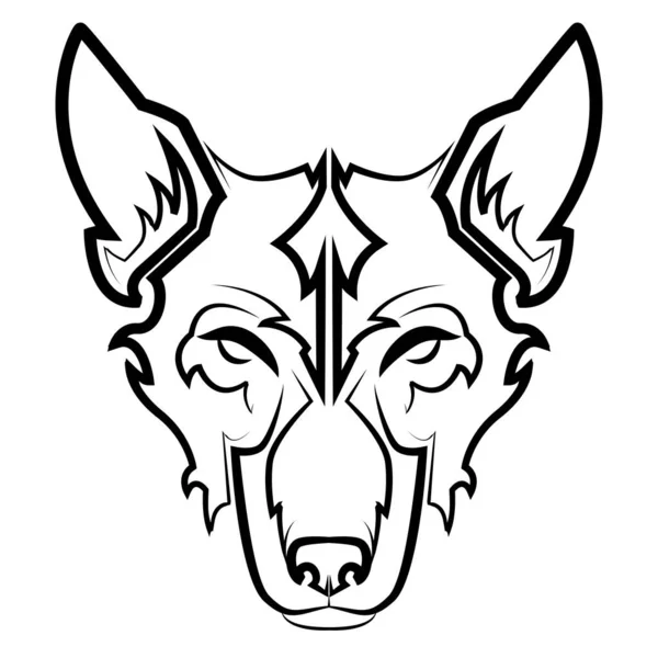 Black White Line Art Wolf Head — Stock Vector