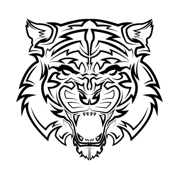 Черно Белая Линия Искусства Головы Тигра Хорошее Использование Символа Символа — стоковый вектор