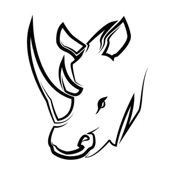 Arte Linha Preta Branca Cabeça Rinoceronte — Vetor de Stock