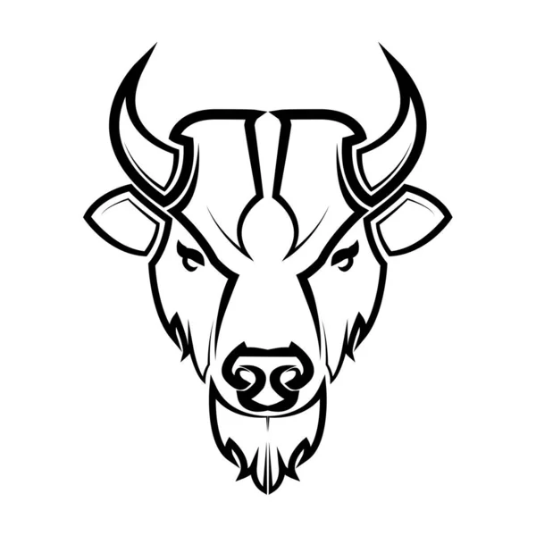 Línea Vector Ilustración Vista Frontal American Bison Buffalo — Vector de stock
