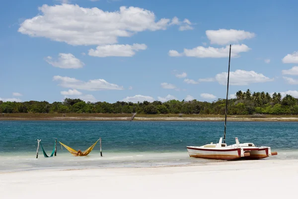 Hammocks and boat at Jericoacoara, Brazil — Stock Photo, Image