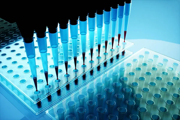 Multichannel Pipette Multi Well Plates Used Microbiology Lab Illustration — 스톡 사진