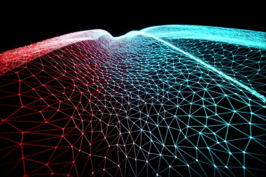 Soyut arkaplan. Renkli, birbirine bağlı ağlar. Bulut hesaplama konsepti. 3B illüstrasyon.