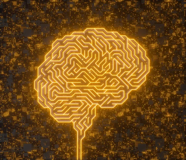 Иллюстрация Искусственного Интеллекта Микрочип Формирующий Мозг Линиями Соединений — стоковое фото