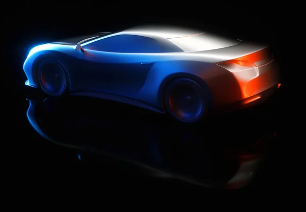 3Dソフトウェアで作られたスポーツカーの概念 自動車のプロトタイプとデザインコンセプト — ストック写真