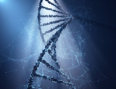 Biyoteknoloji ve moleküler genetik mühendisliği. Bilim ve moleküler teknolojinin 3 boyutlu çizimi.