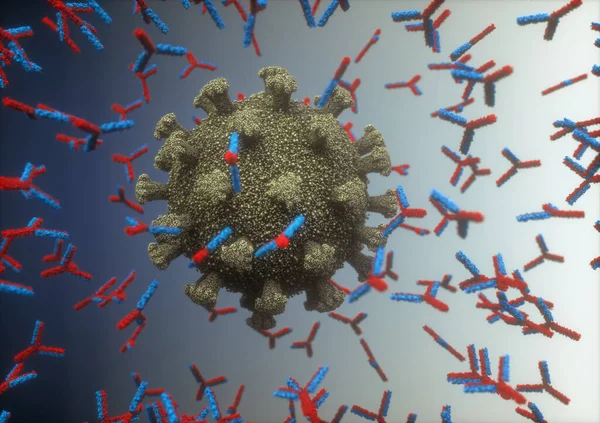 Sistema Inmunológico Anticuerpos Que Atacan Virus Covid Ilustración Concepto Del — Foto de Stock