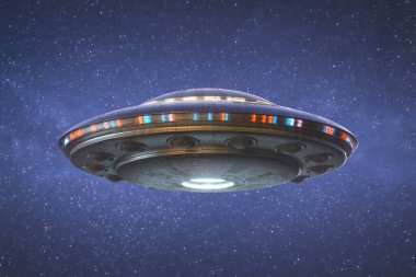 Tanımlanamayan uçan nesne Ufo ve kırpma yolu da dahil. 3d illüstrasyon.
