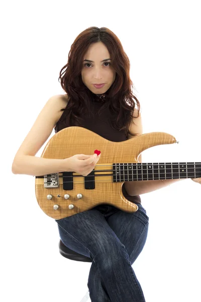 Bass player woman — Stock Photo, Image