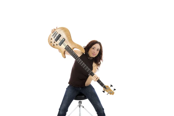 Woman with a bass guitar — Stock Photo, Image